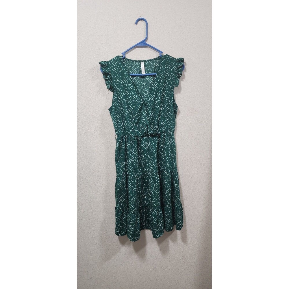Beachsissi Green And White Polka Dot Dress Ruffle Short Sleeve Workwear Preppy M